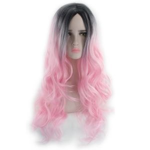 Women wigs long pink wig